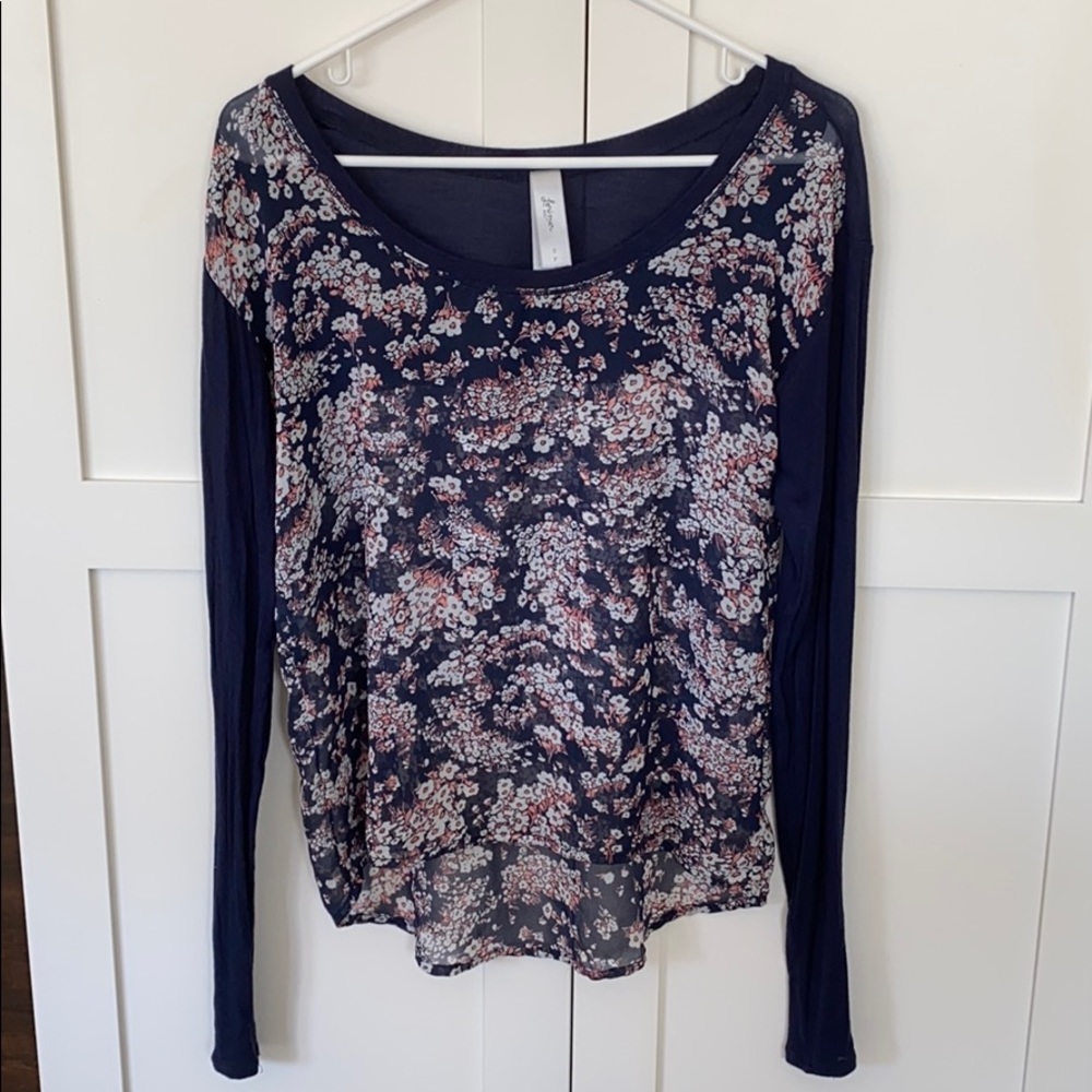 Aeropostale Navy and Pink Floral Long Sleeve Top